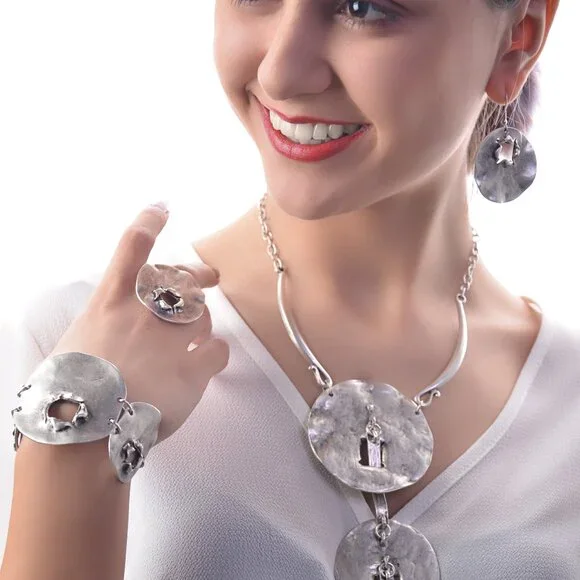 COPY - Bohemian Ring Necklace Bracelet and Earring Circle Jewelry Set - Picture 2 of 6